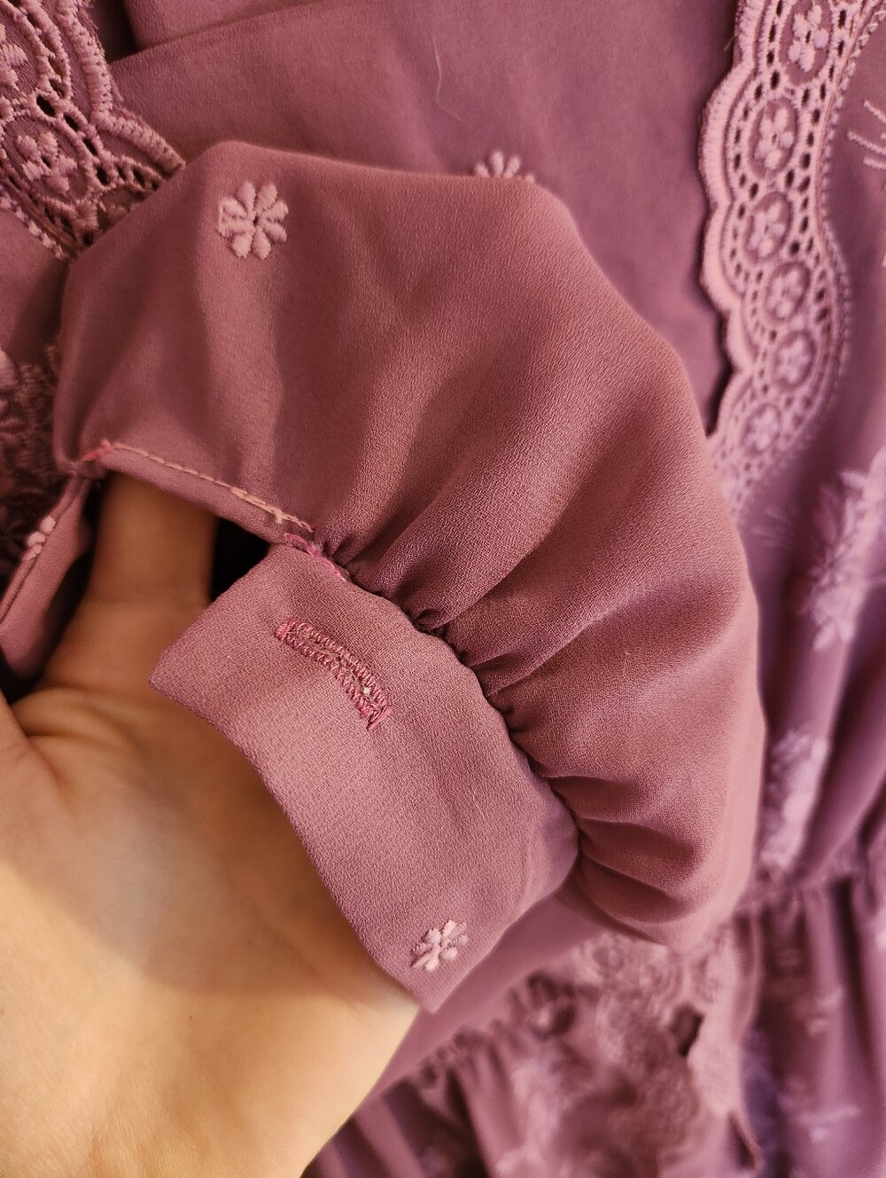 VINTAGE Mauve Lace Chiffon Dress S - Picture 4 of 5